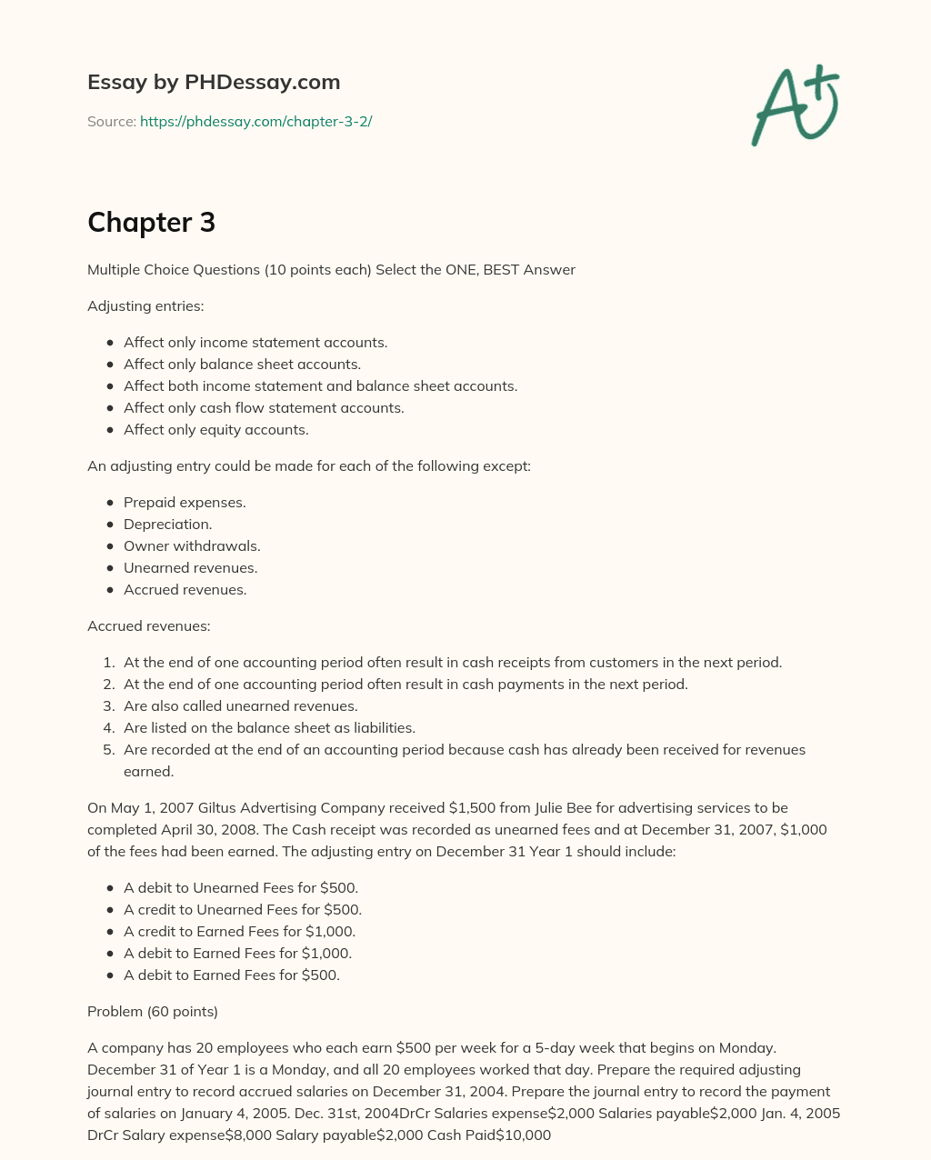 Accounting: Adjusting Entries and Accrued Salaries essay