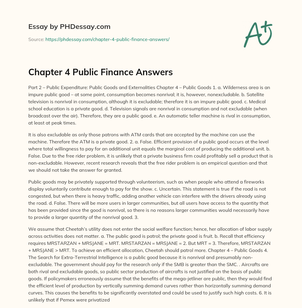 Chapter 4 Public Finance Answers essay
