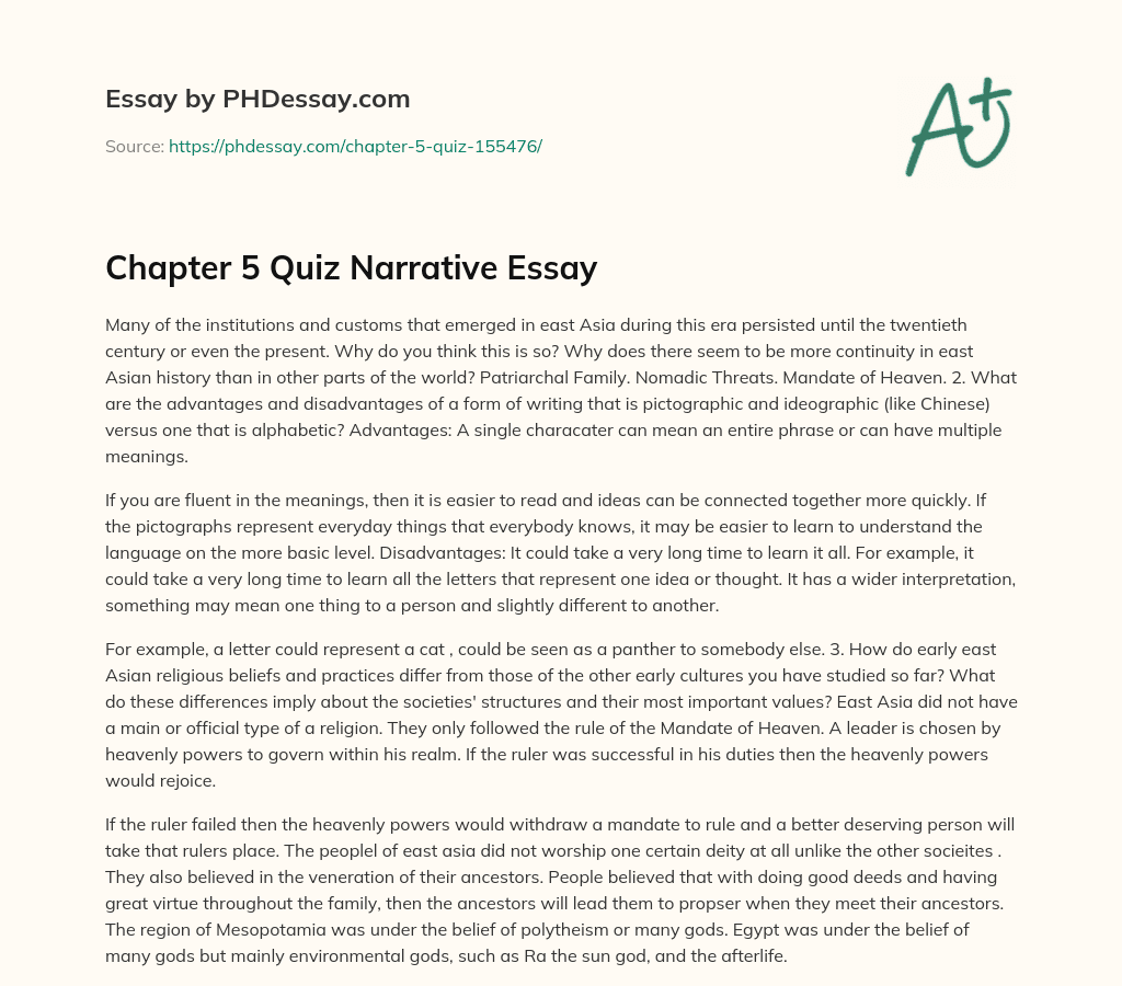 Chapter 5 Quiz Narrative Essay essay