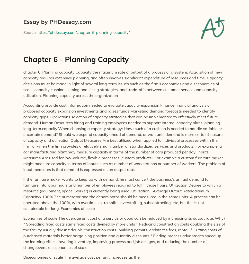 Chapter 6 – Planning Capacity essay
