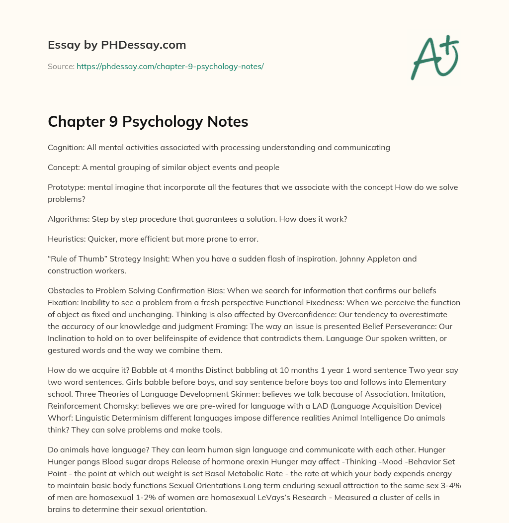 Chapter 9 Psychology Notes essay