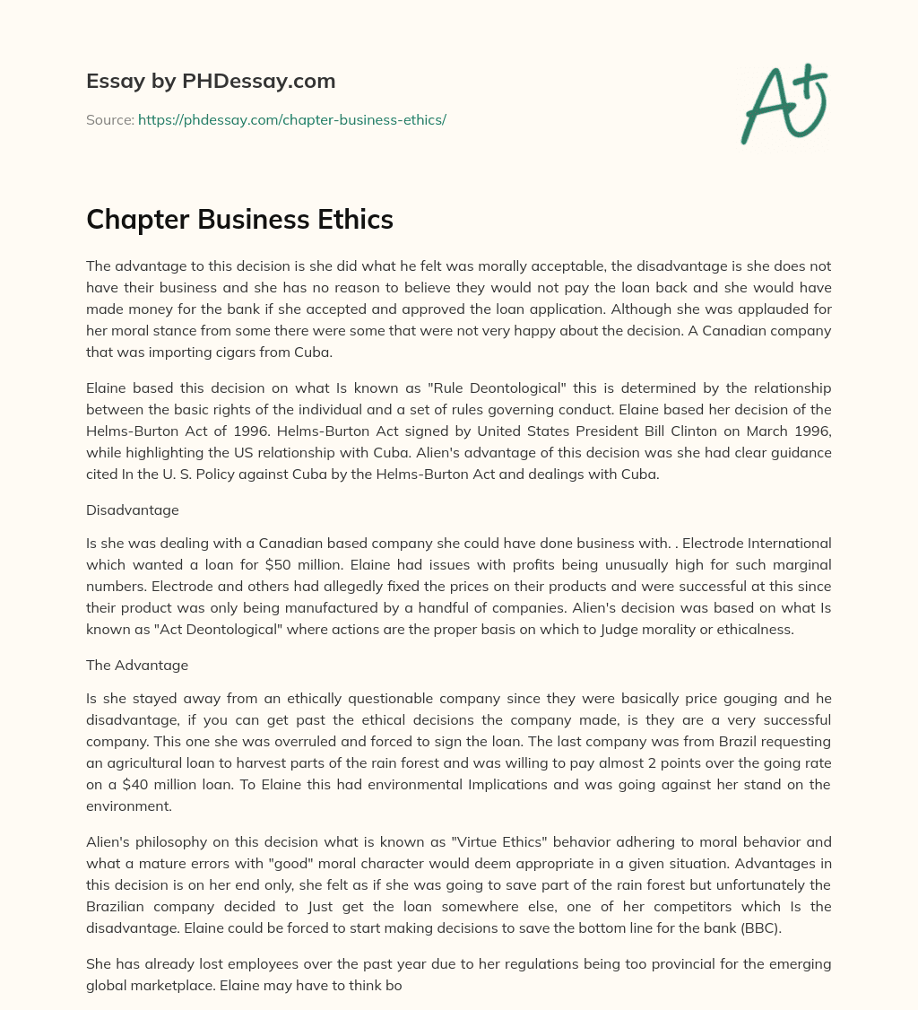 Chapter  Business Ethics essay