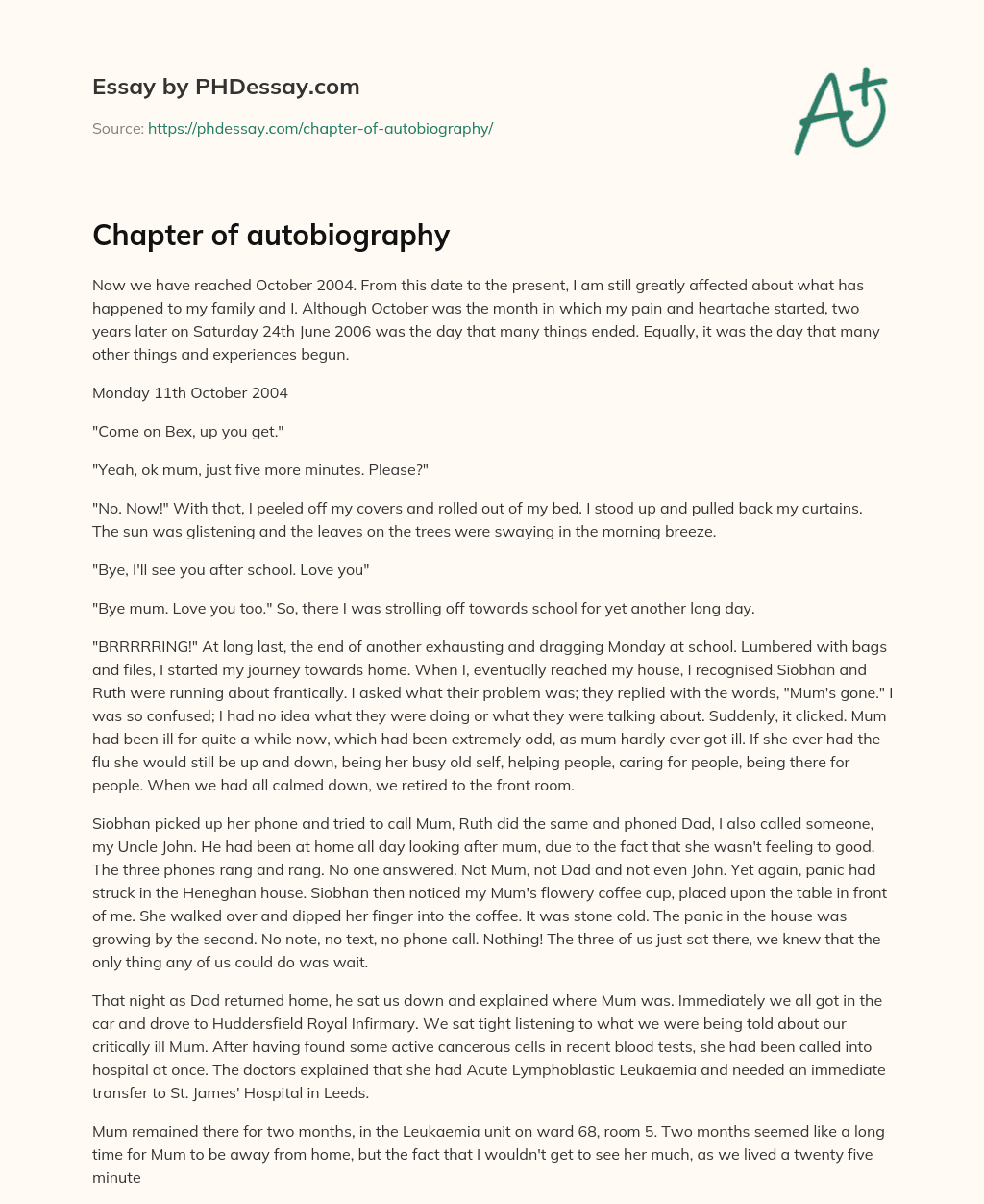 Chapter of autobiography essay