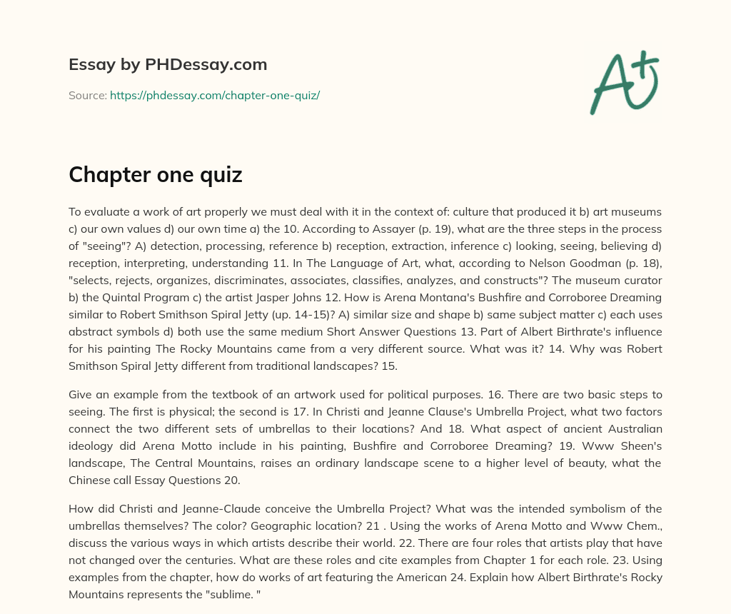Chapter one quiz essay