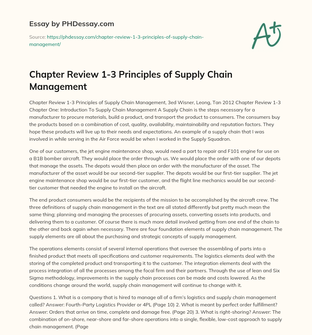 Chapter Review 13 Principles of Supply Chain Management