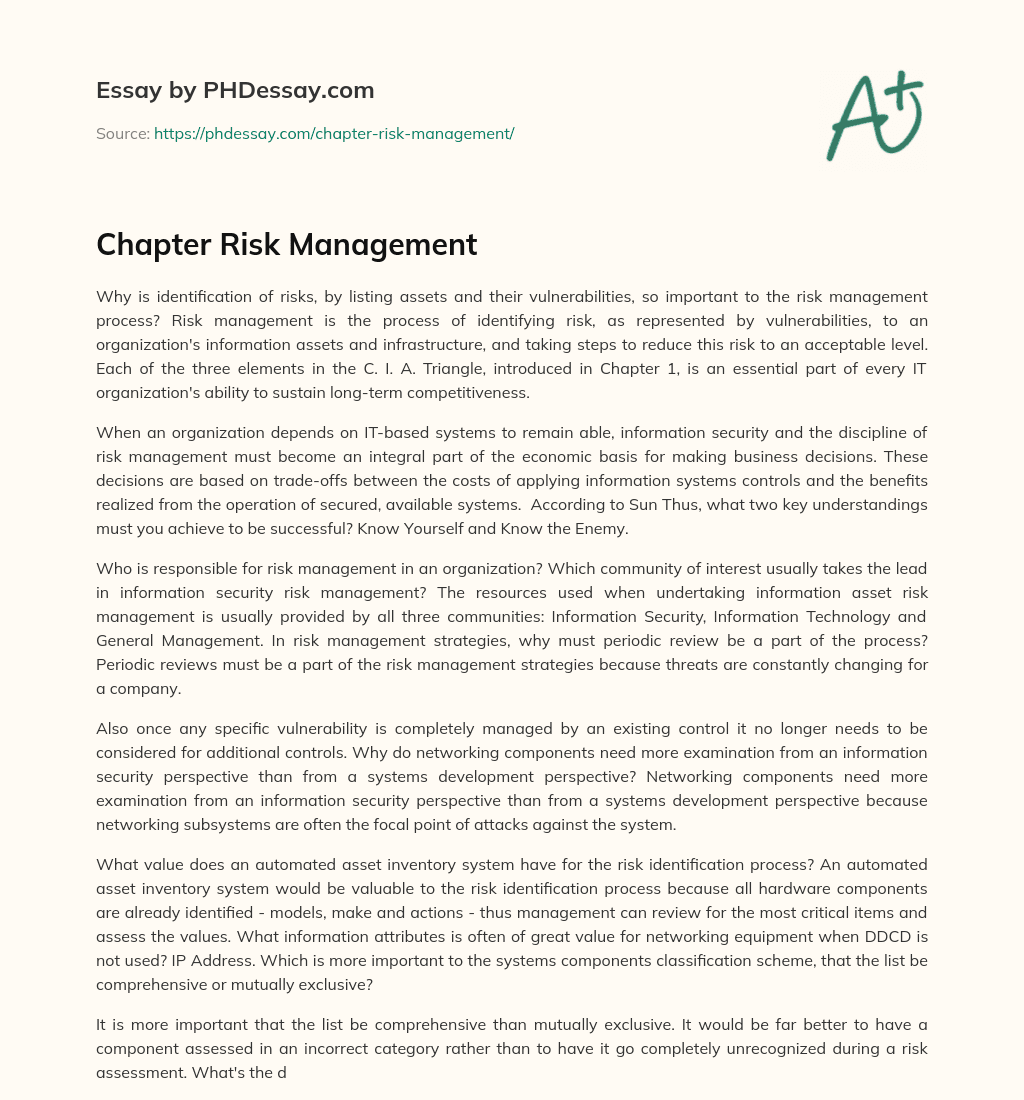 Chapter Risk Management essay