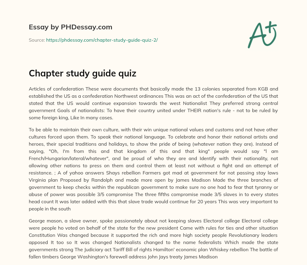 Chapter  study guide quiz essay