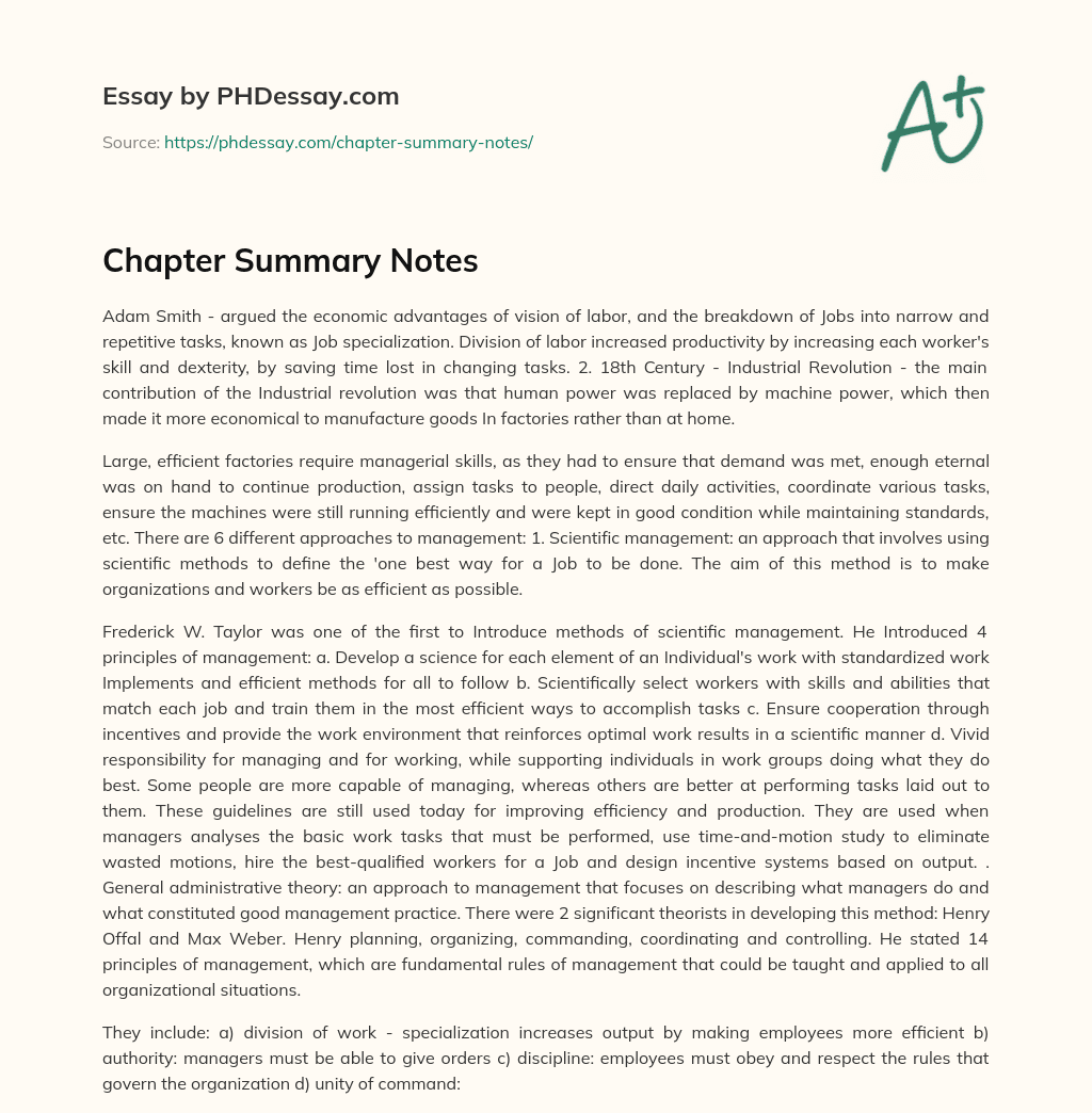 Chapter Summary Notes essay