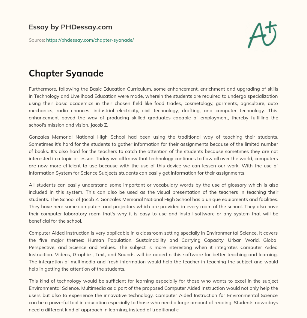 Chapter Syanade essay