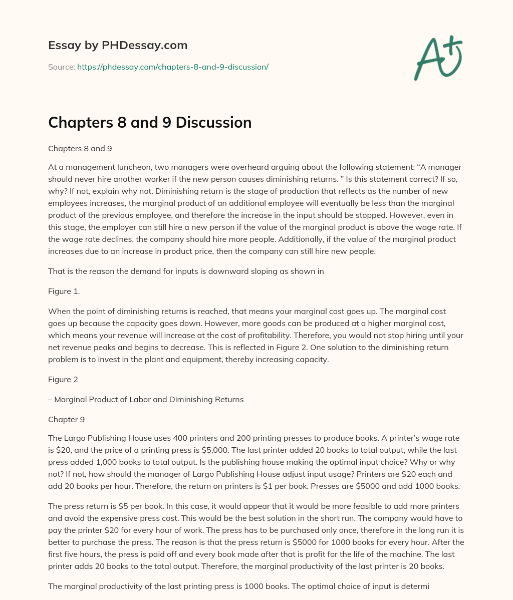 Chapters 8 and 9 Discussion essay