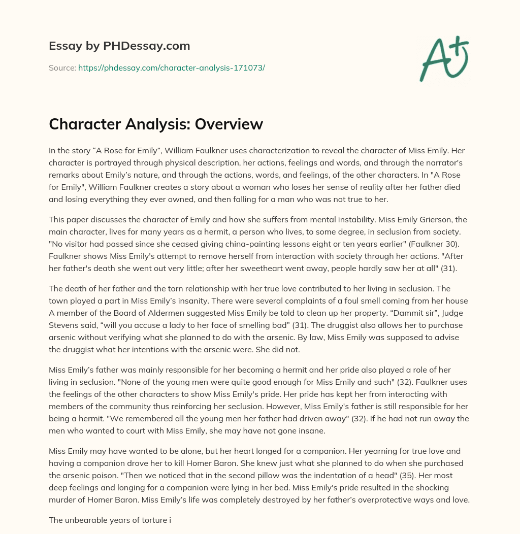 Character Analysis: Overview essay