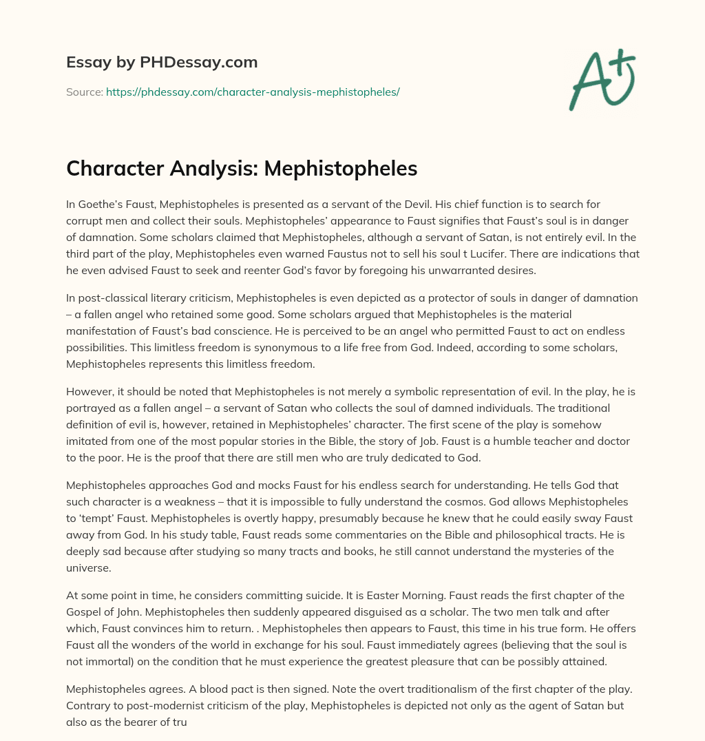Character Analysis: Mephistopheles essay