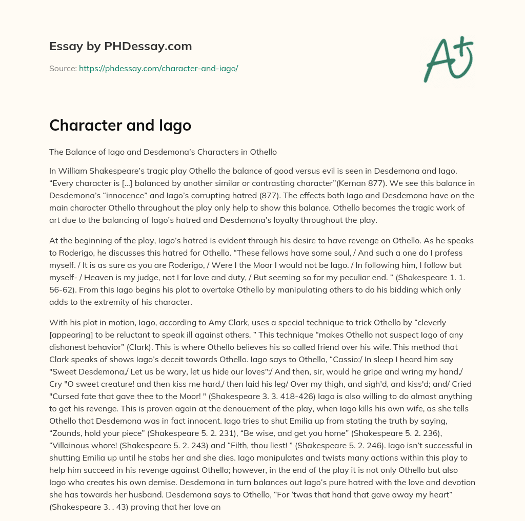 Character and Iago essay