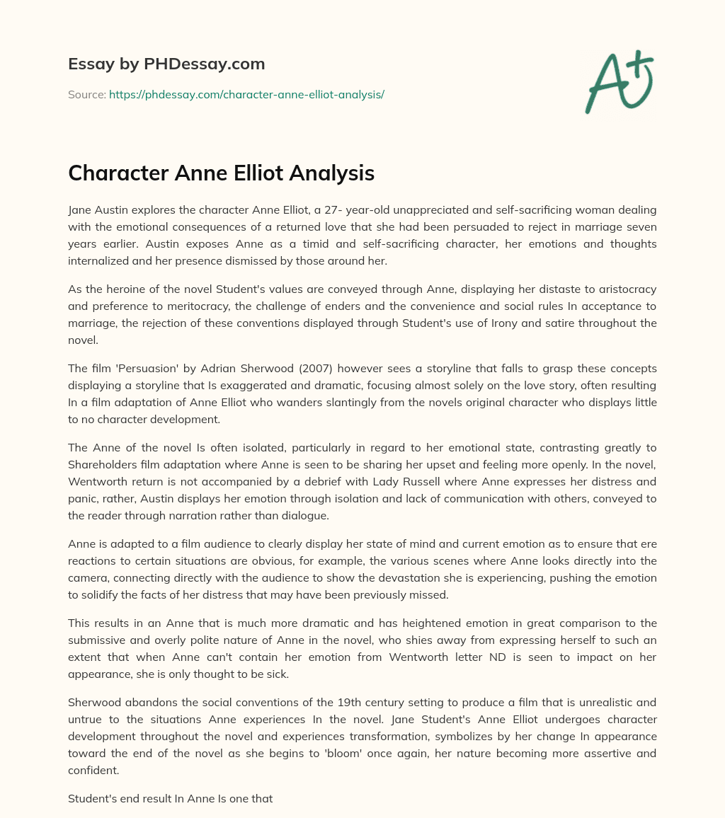 Character Anne Elliot Analysis essay