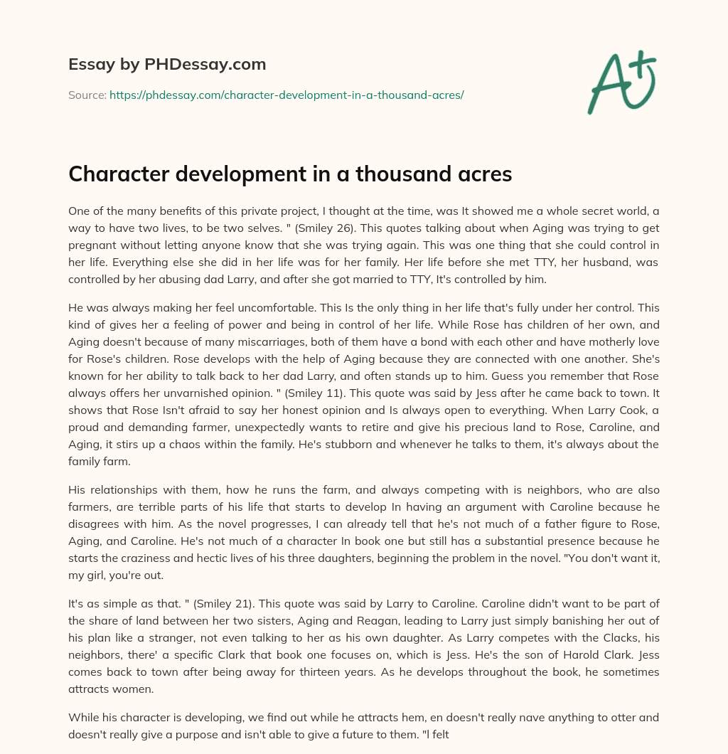 Character development in a thousand acres essay