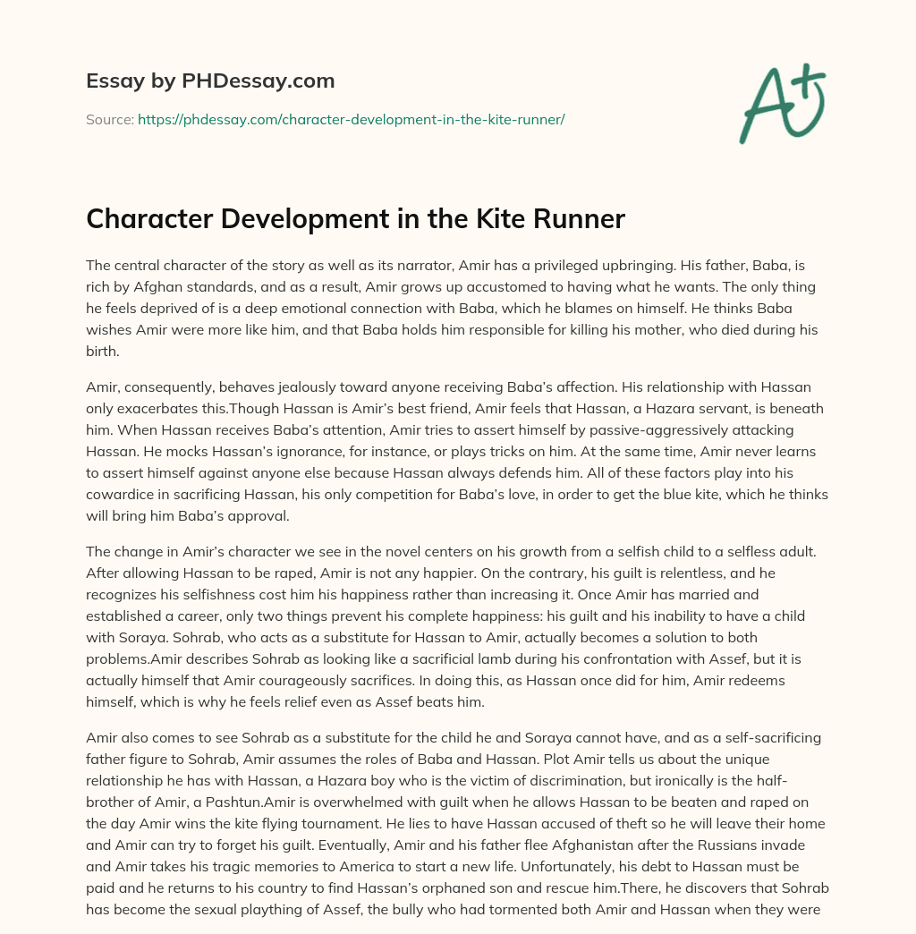 Character Development in the Kite Runner essay