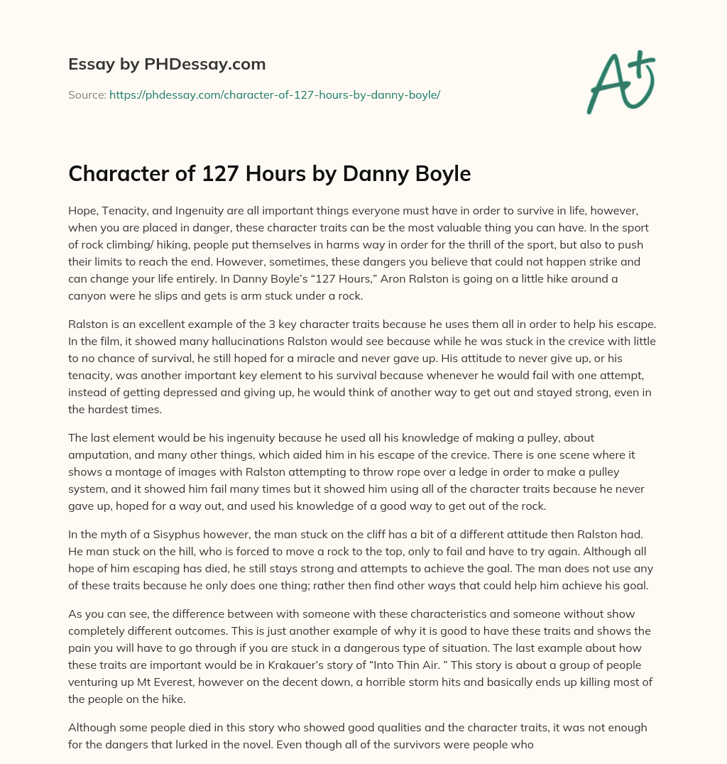 Character of 127 Hours by Danny Boyle essay