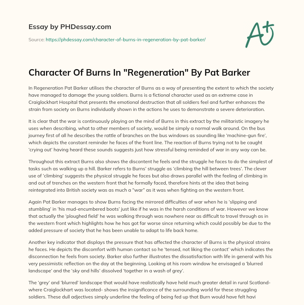 Character Of Burns In “Regeneration” By Pat Barker essay