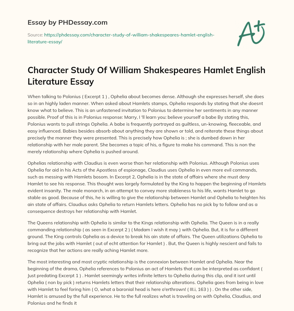 Character Study Of William Shakespeares Hamlet English Literature Essay essay