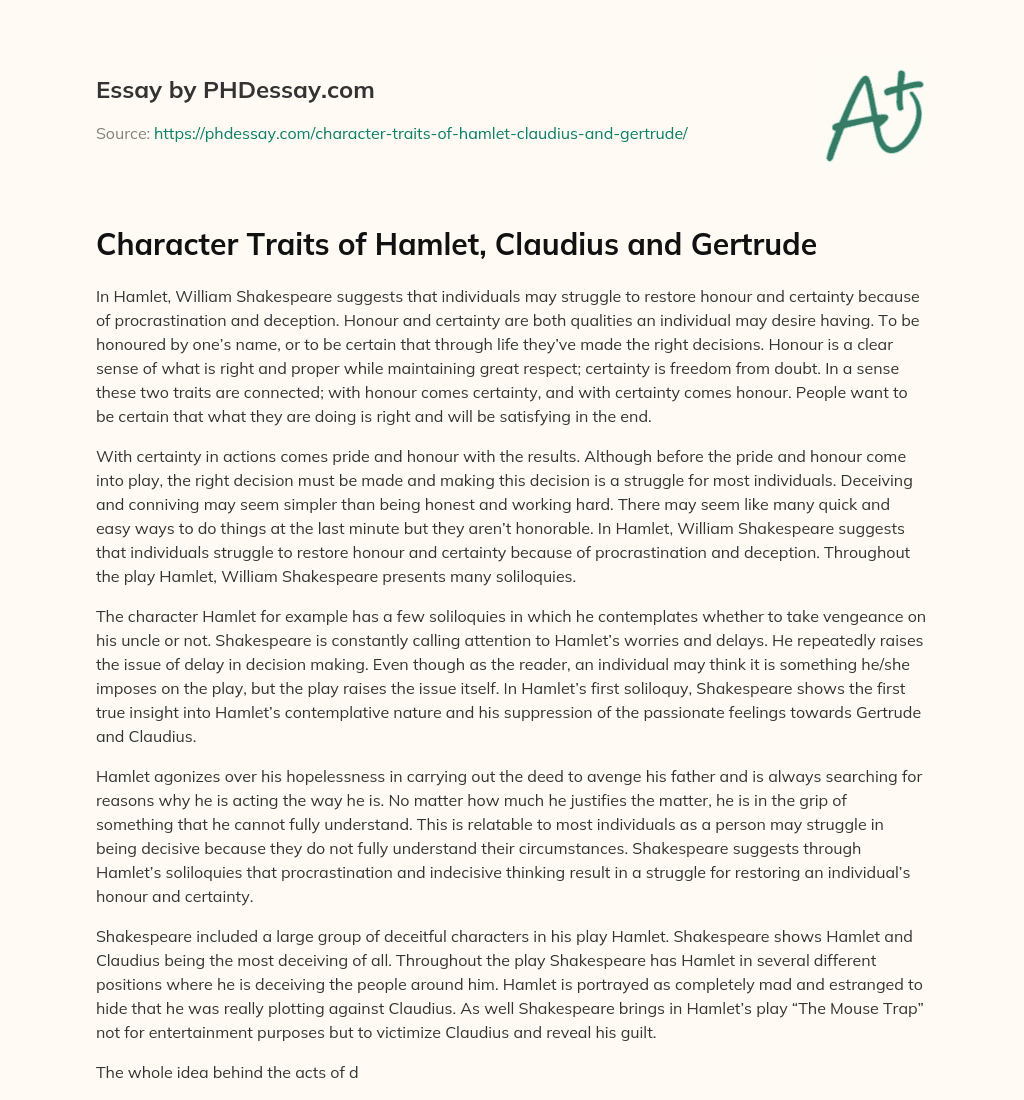 essay on claudius character in hamlet
