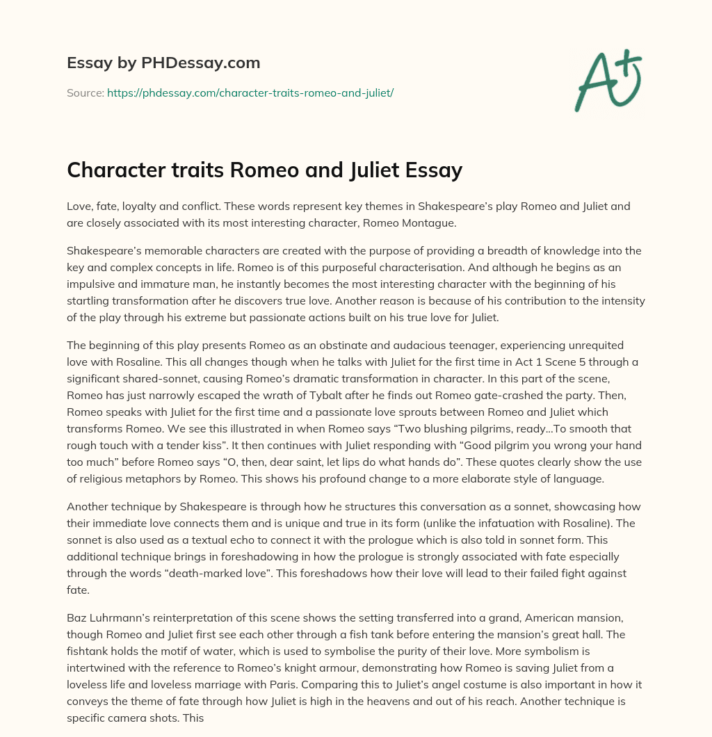 Character traits Romeo and Juliet Essay essay