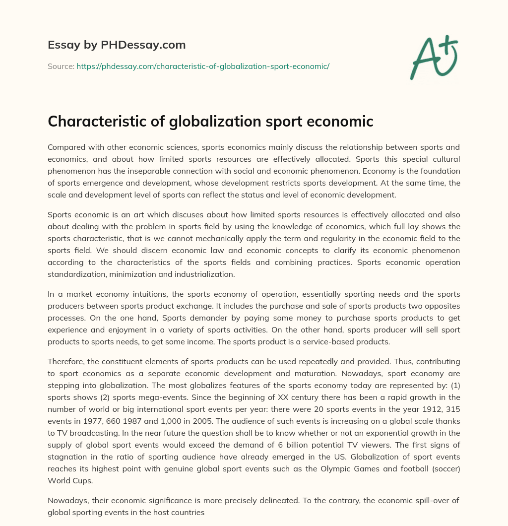 Characteristic of globalization sport economic essay