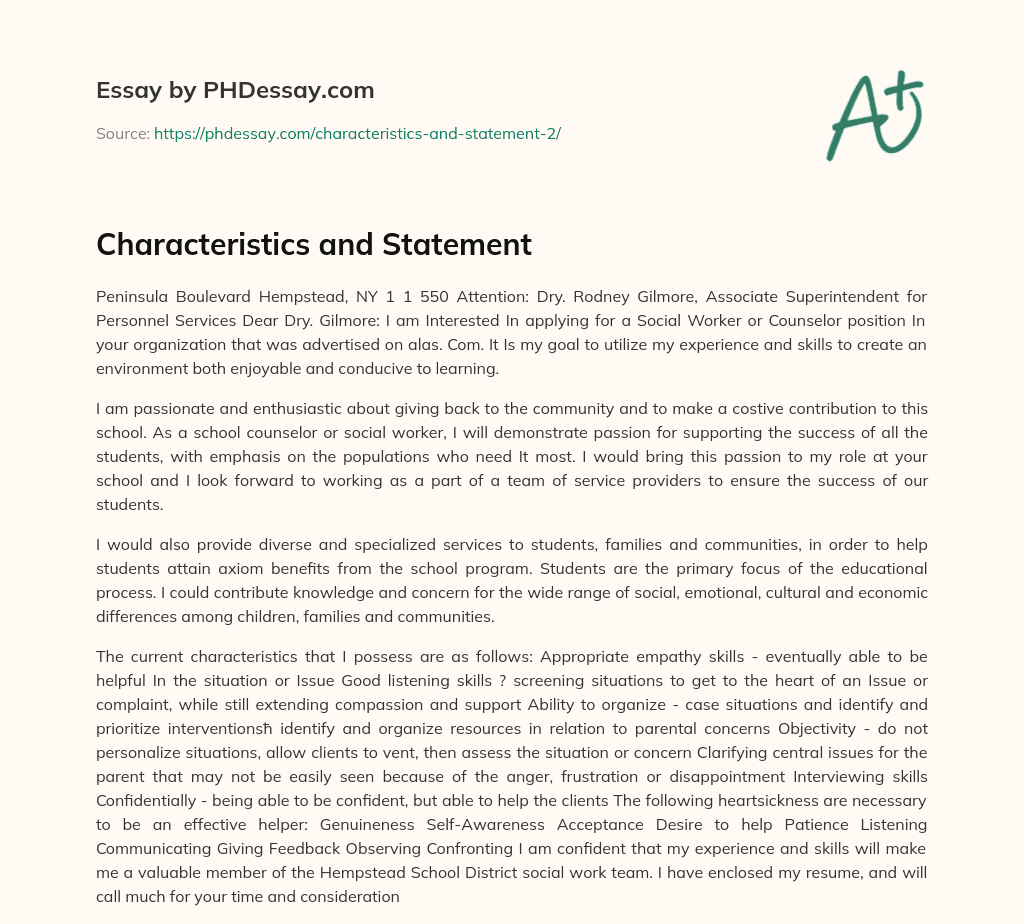 Characteristics and Statement essay