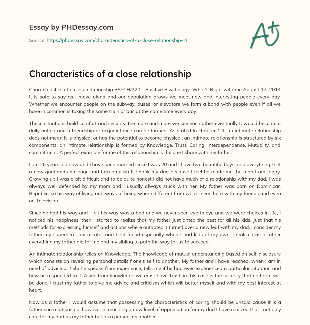 Characteristics of a close relationship essay