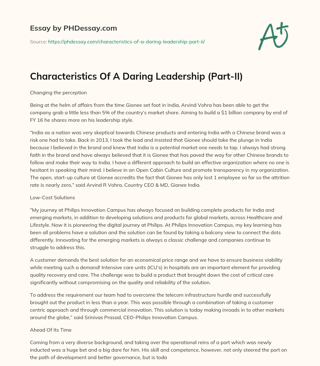 Characteristics Of A Daring Leadership (Part-II) essay