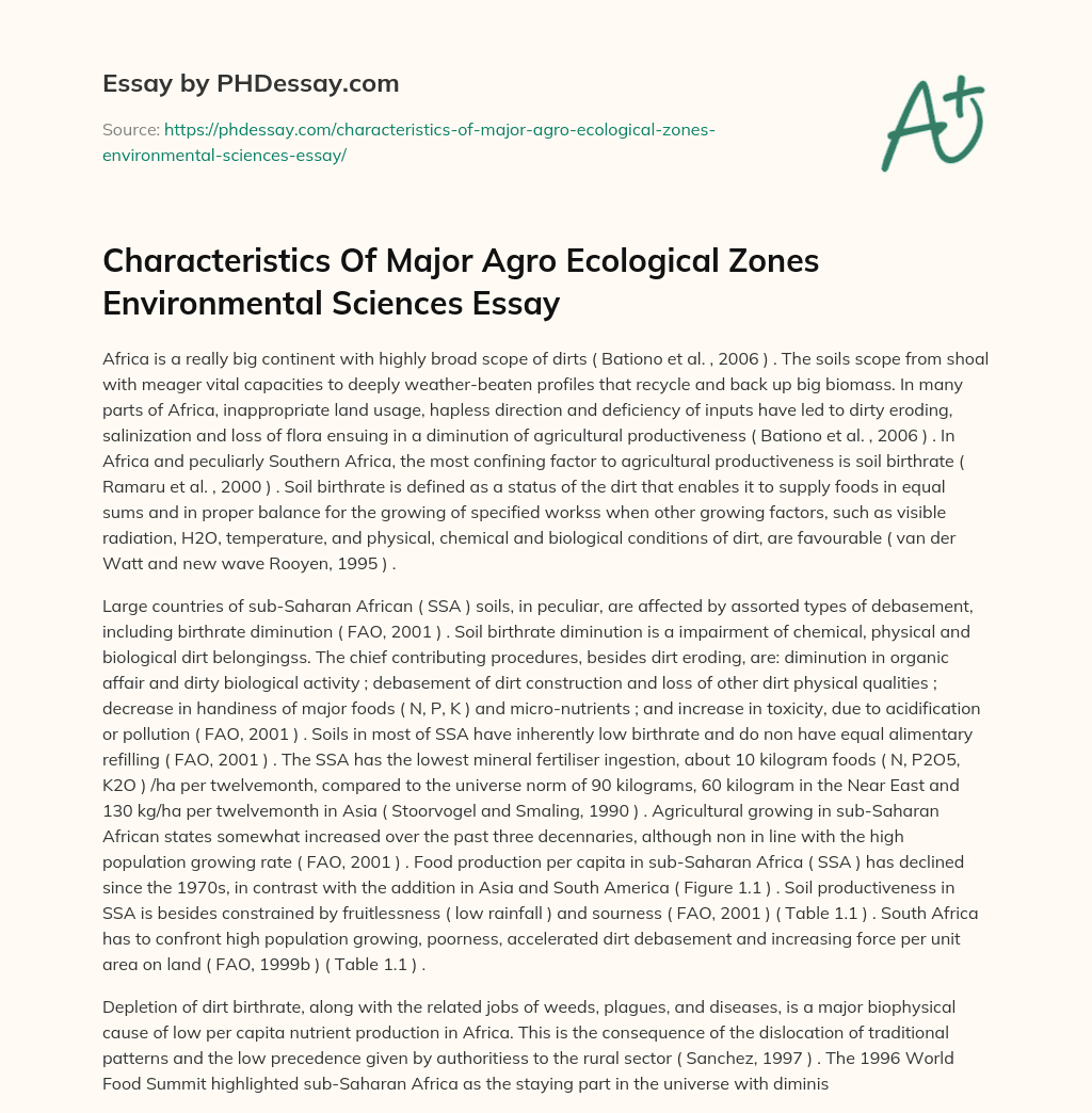 Characteristics Of Major Agro Ecological Zones Environmental Sciences Essay essay