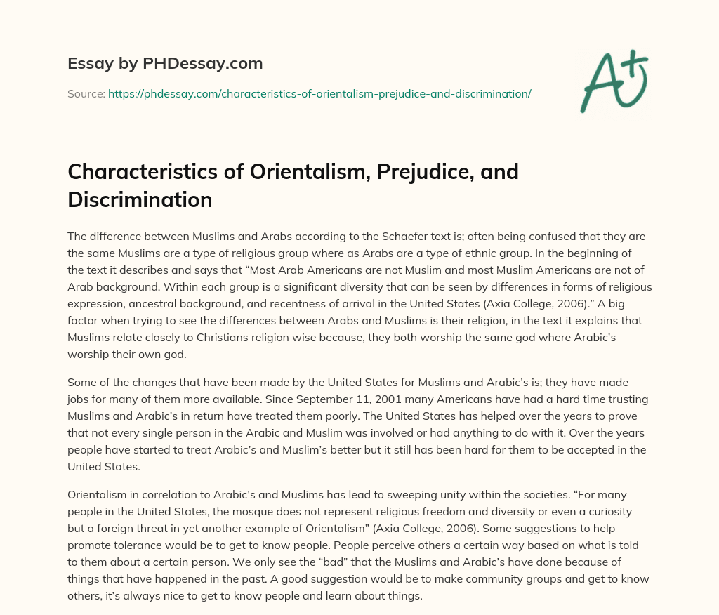 Characteristics of Orientalism, Prejudice, and Discrimination essay