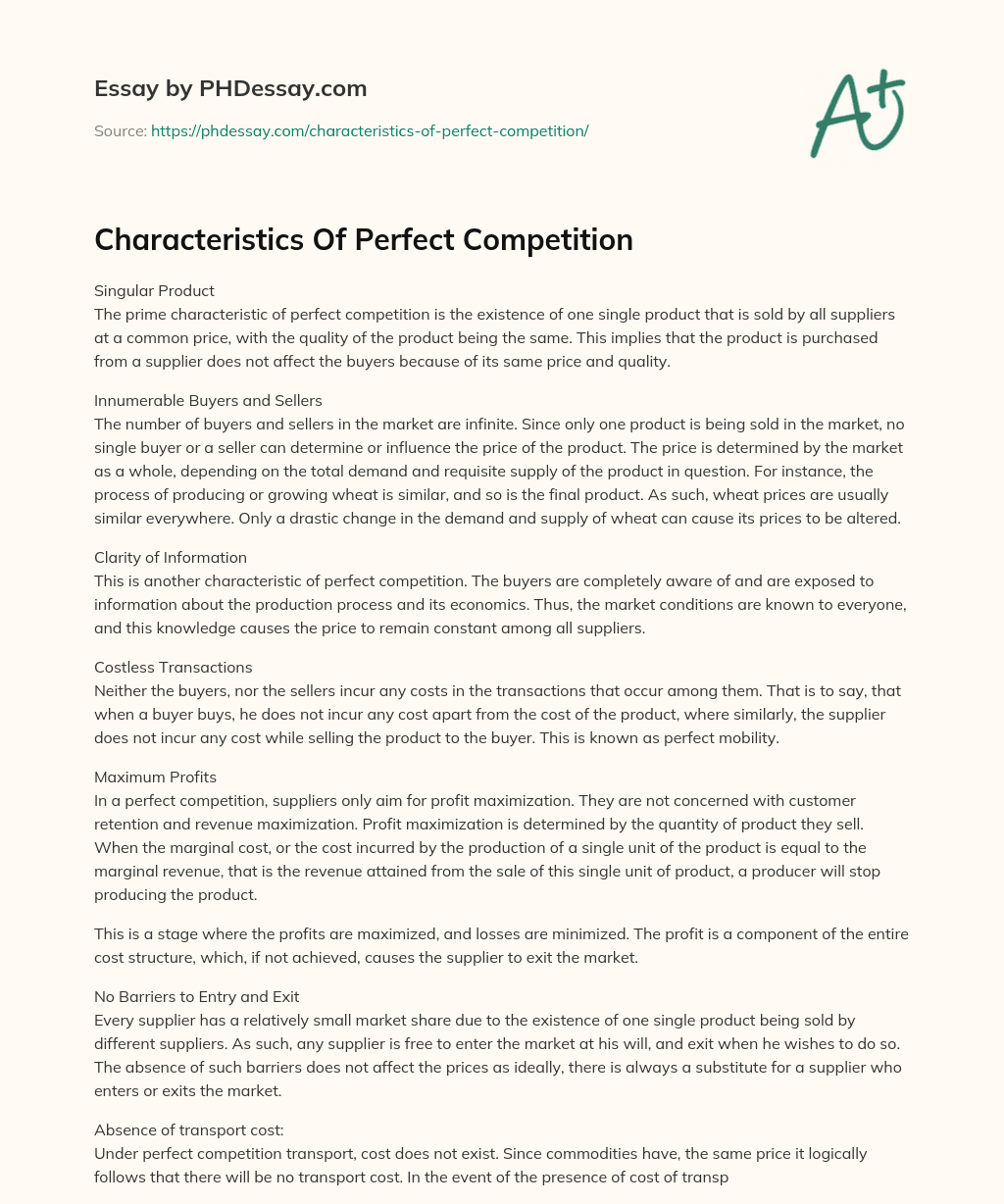 Characteristics Of Perfect Competition essay