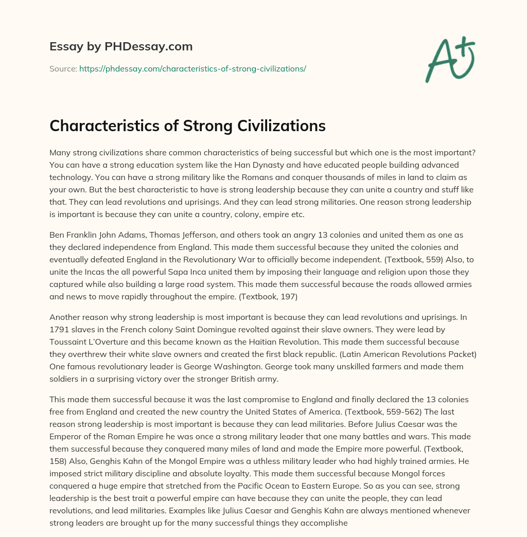 Characteristics of Strong Civilizations essay