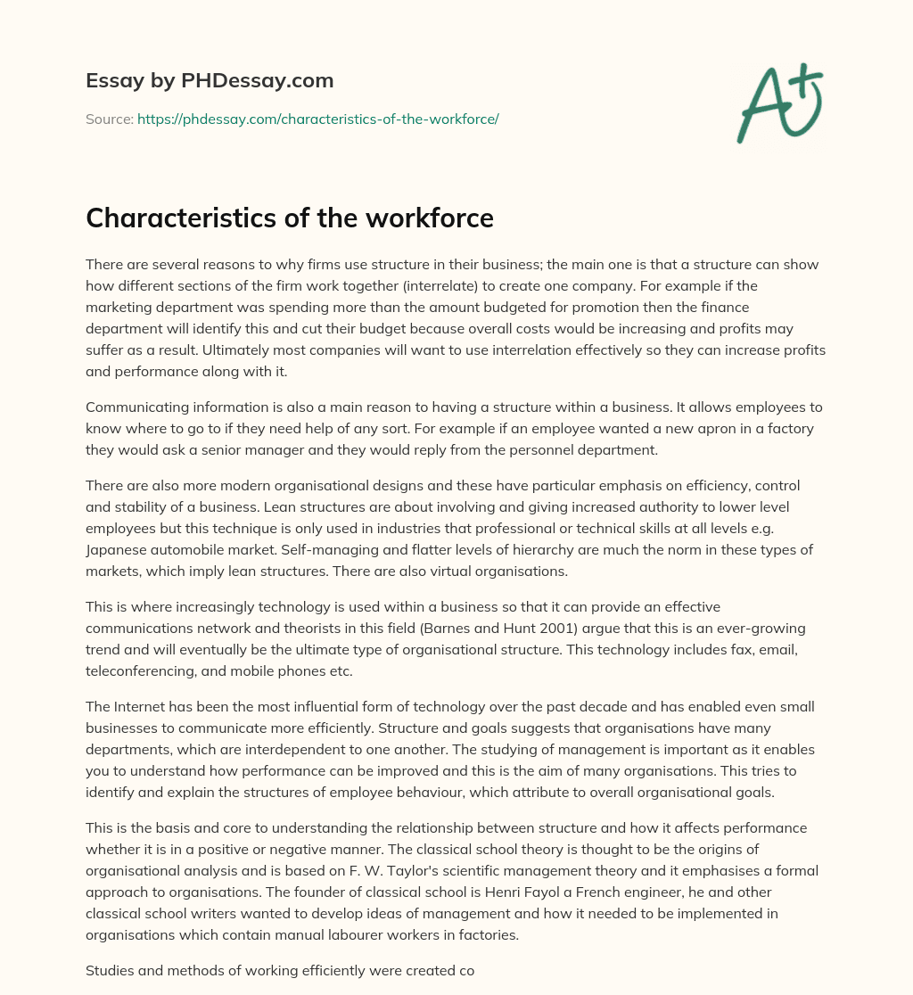Characteristics of the workforce essay