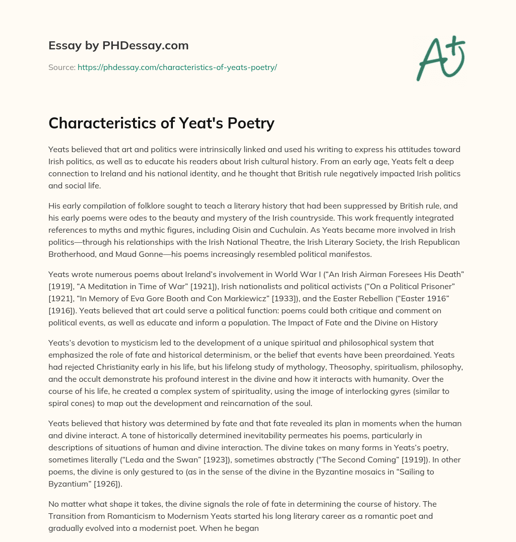 write an essay on yeats poetic style