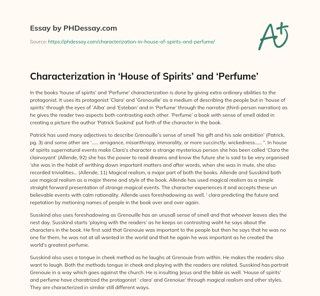 Characterization in ‘House of Spirits’ and ‘Perfume’ essay