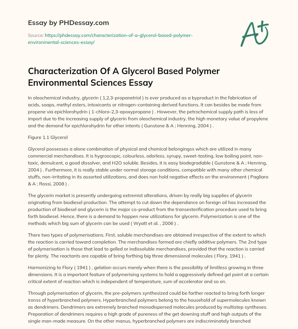 Characterization Of A Glycerol Based Polymer Environmental Sciences Essay essay
