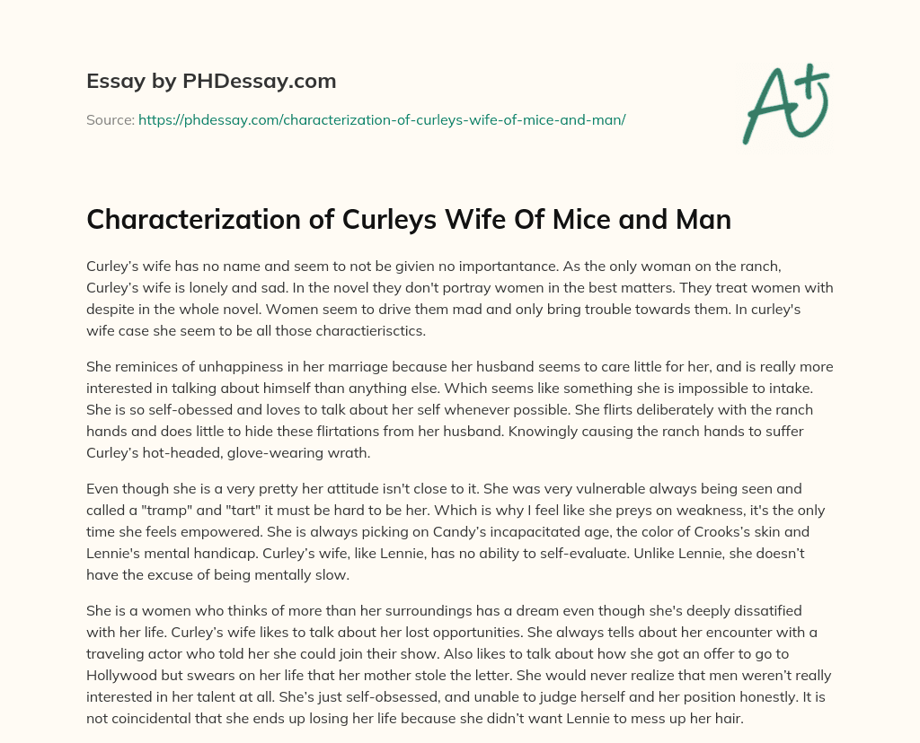 Characterization of Curleys Wife Of Mice and Man essay
