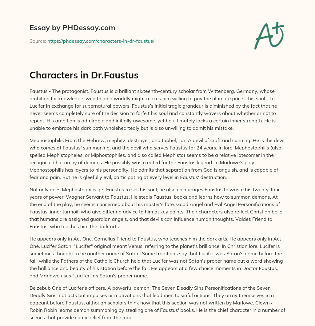 Characters In Dr.Faustus Character Analysis Example