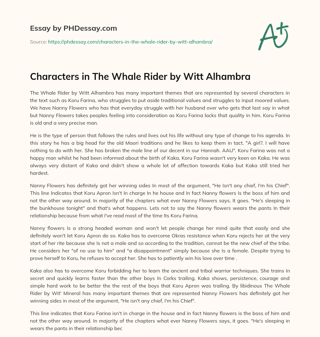 Characters in The Whale Rider by Witt Alhambra essay