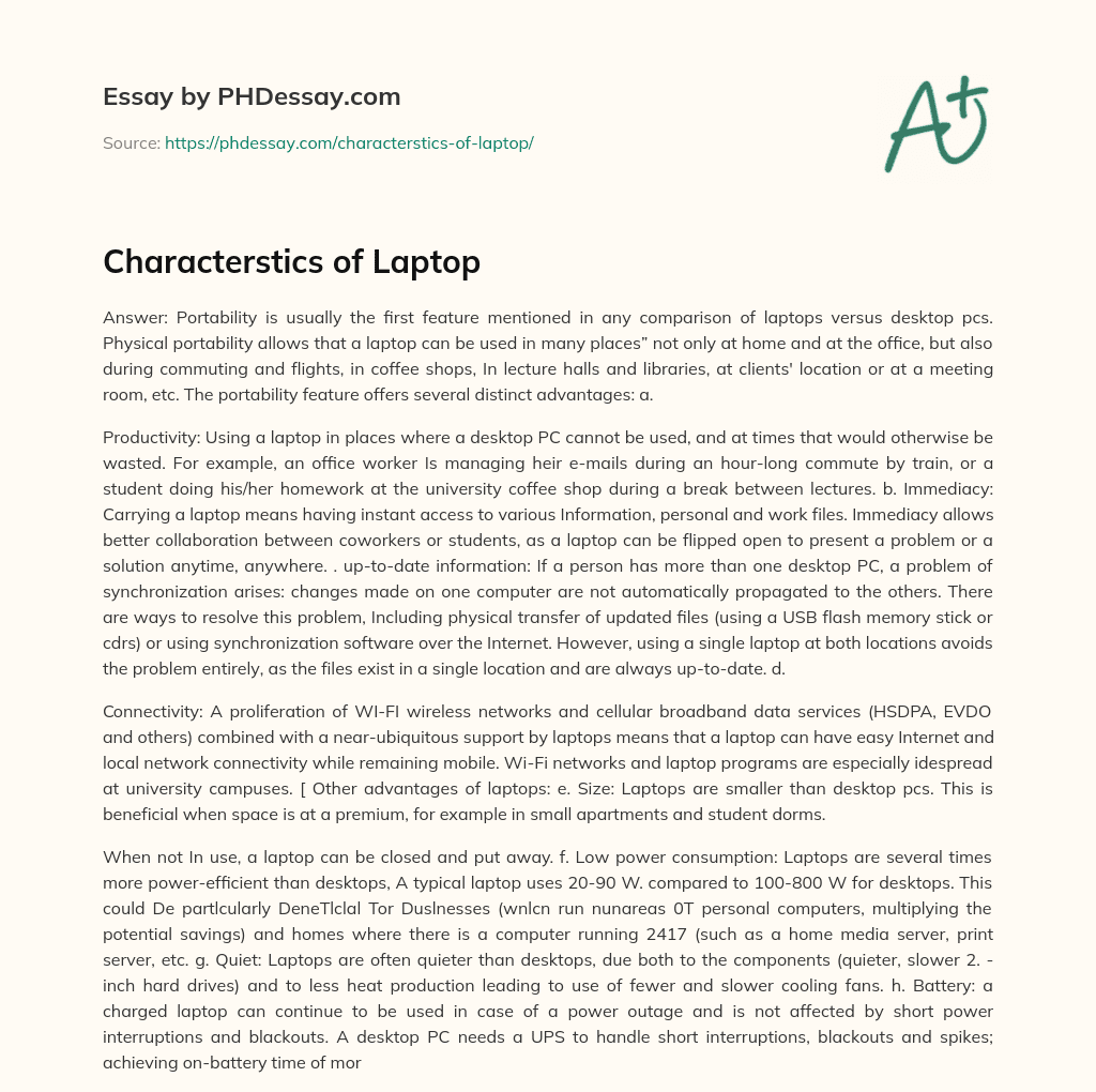 Characterstics of Laptop essay