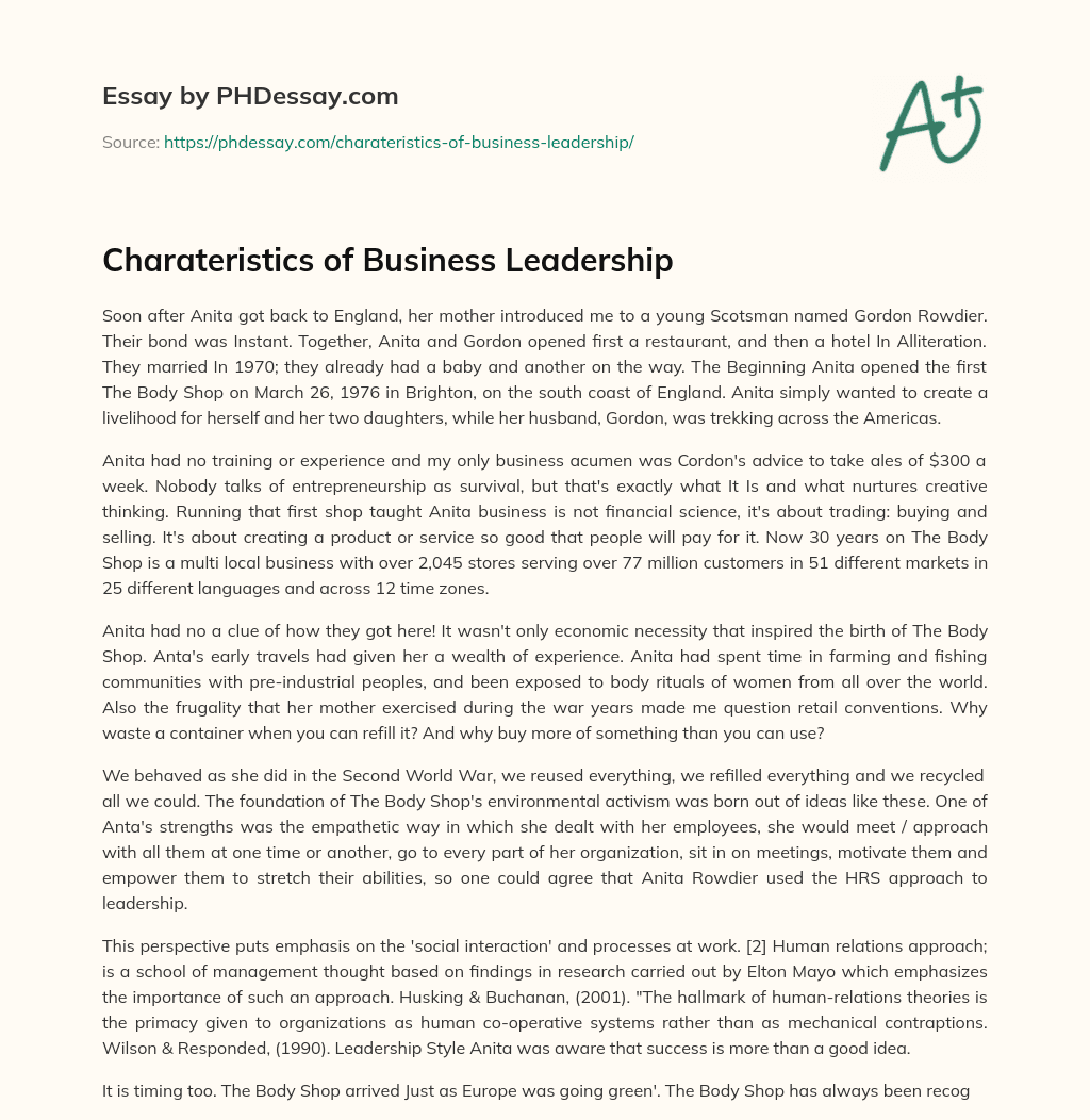 Charateristics of Business Leadership essay
