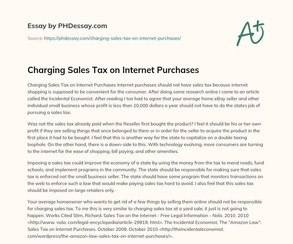 Charging Sales Tax on Internet Purchases essay