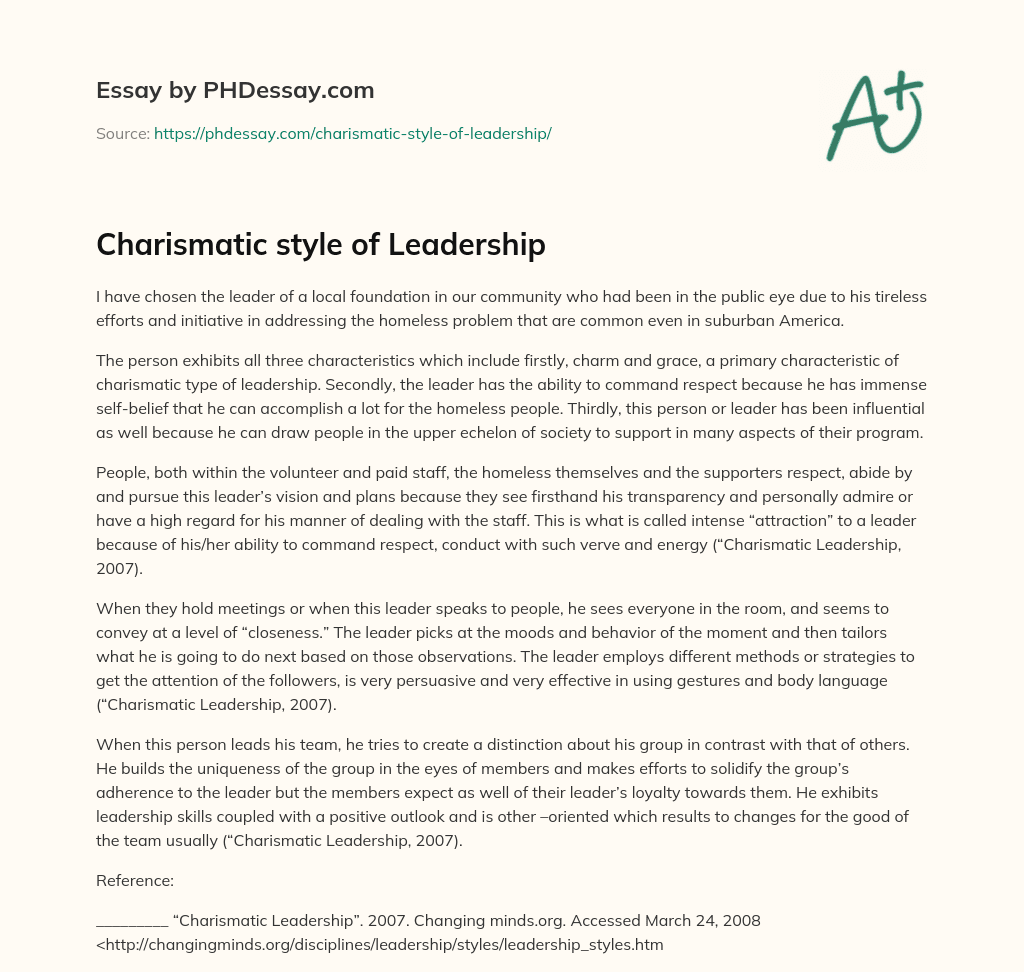 Charismatic style of Leadership essay
