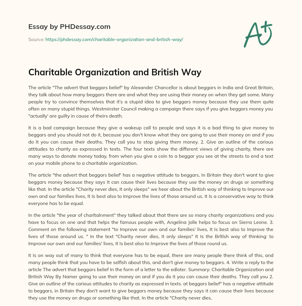 Charitable Organization and British Way essay