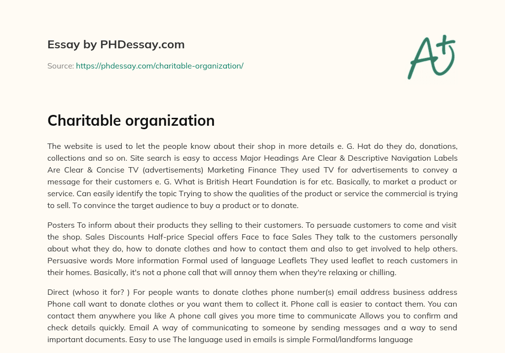Charitable organization essay