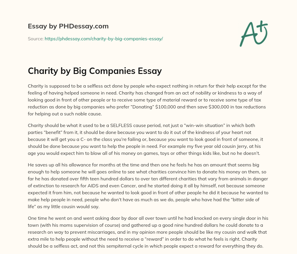 Charity by Big Companies Essay essay