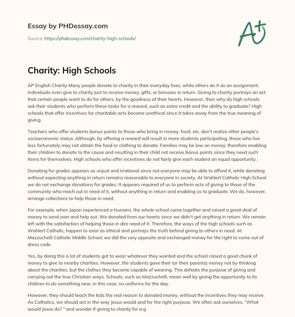 Charity: High Schools essay