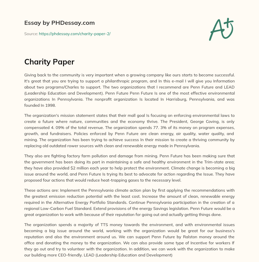 Charity Paper essay