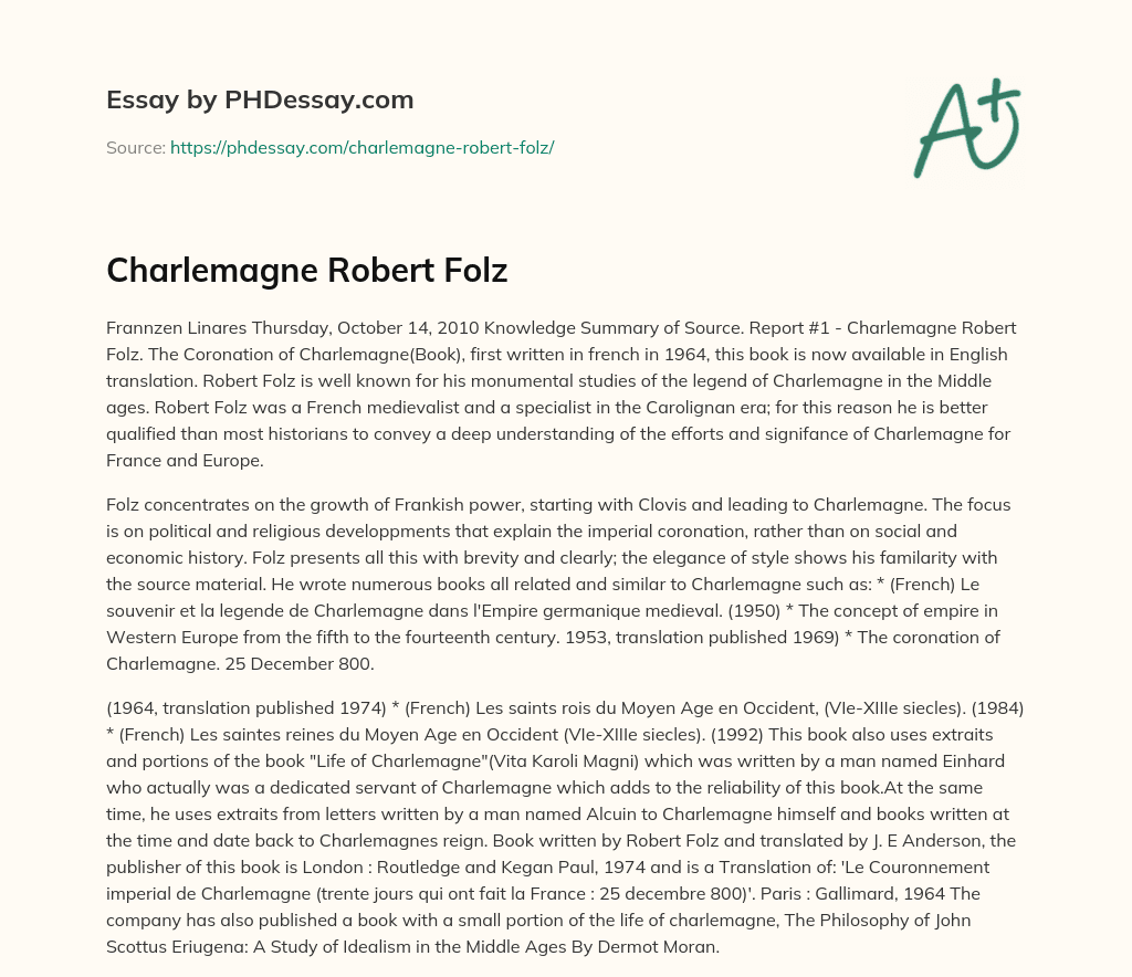 Charlemagne Robert Folz essay